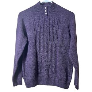 NWT Karen Scott Purple Pearl Button Mock Neck Cable Knit Sweater Size‎ PS Preppy